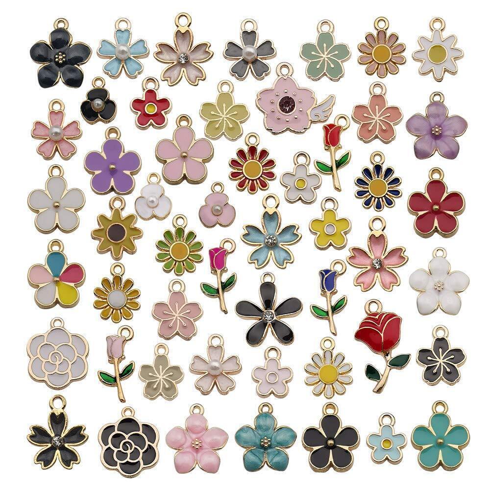 5187 100 Pcs Assorted Gold Plated Mixed Enamel Flower Charms for Jewelry